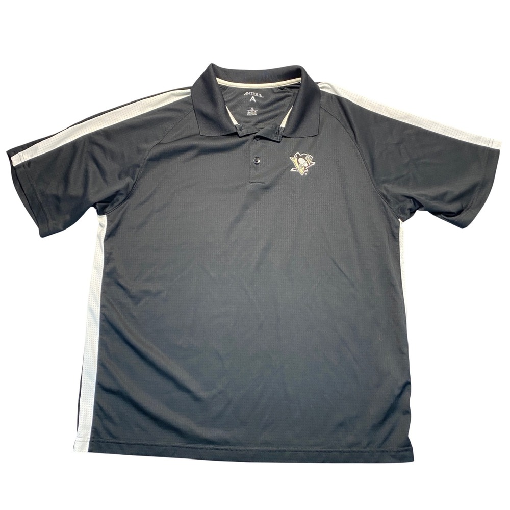 Antigua Pittsburgh Penguins NHL Polo Shirt Mens XL Black White Mesh Performance‎